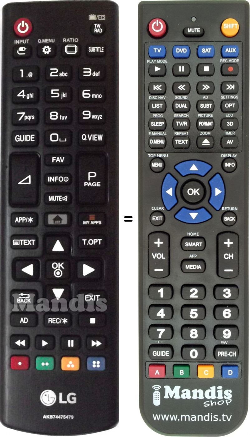 Télécommande équivalente LG AKB74475479