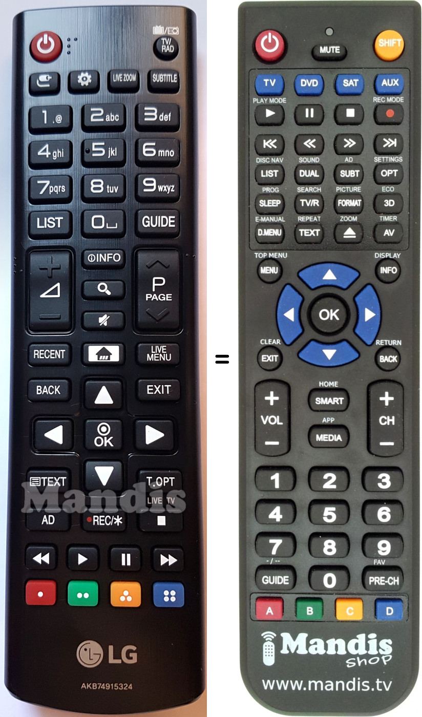 Télécommande équivalente LG AKB74915324