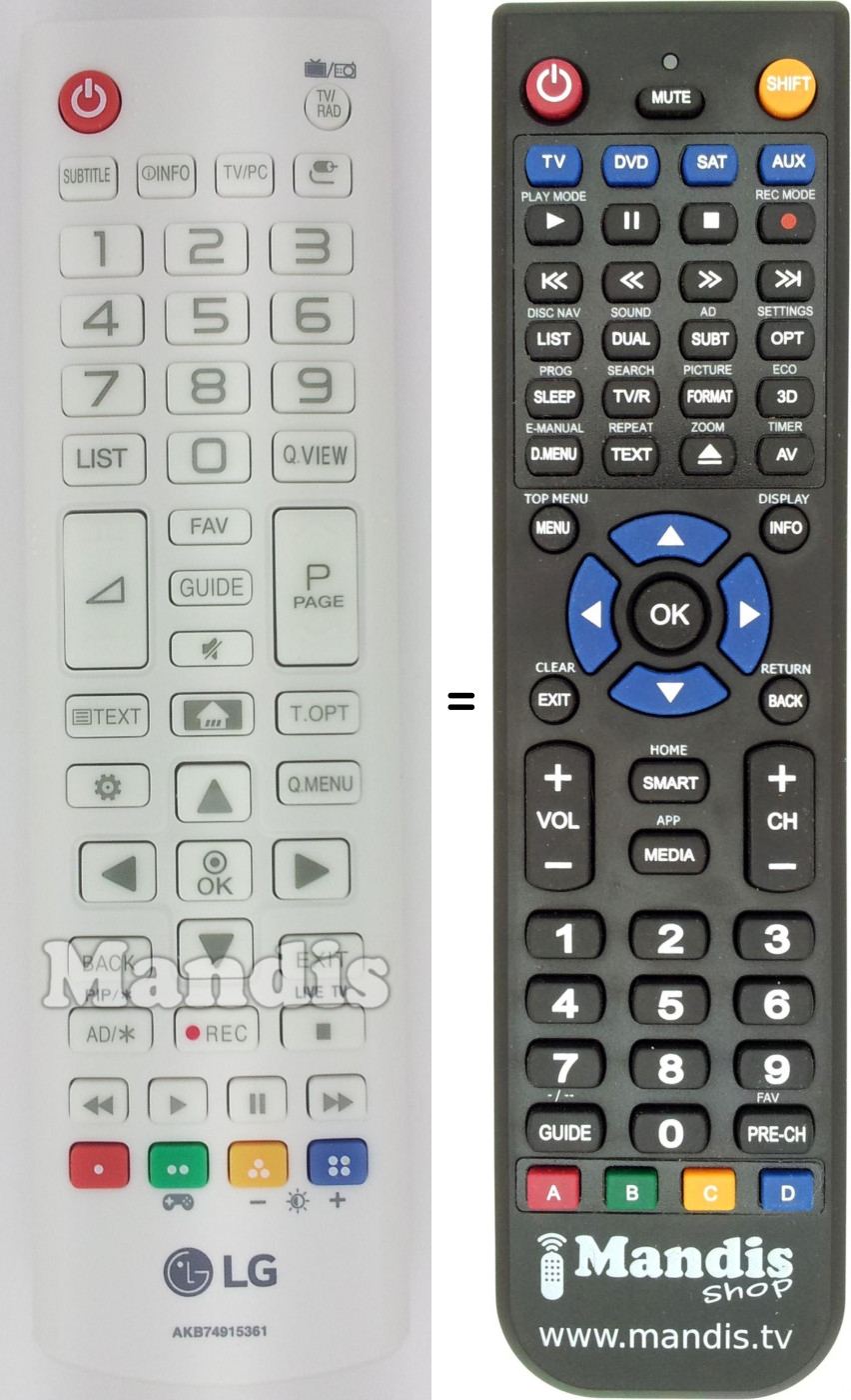 Télécommande équivalente LG AKB74915361