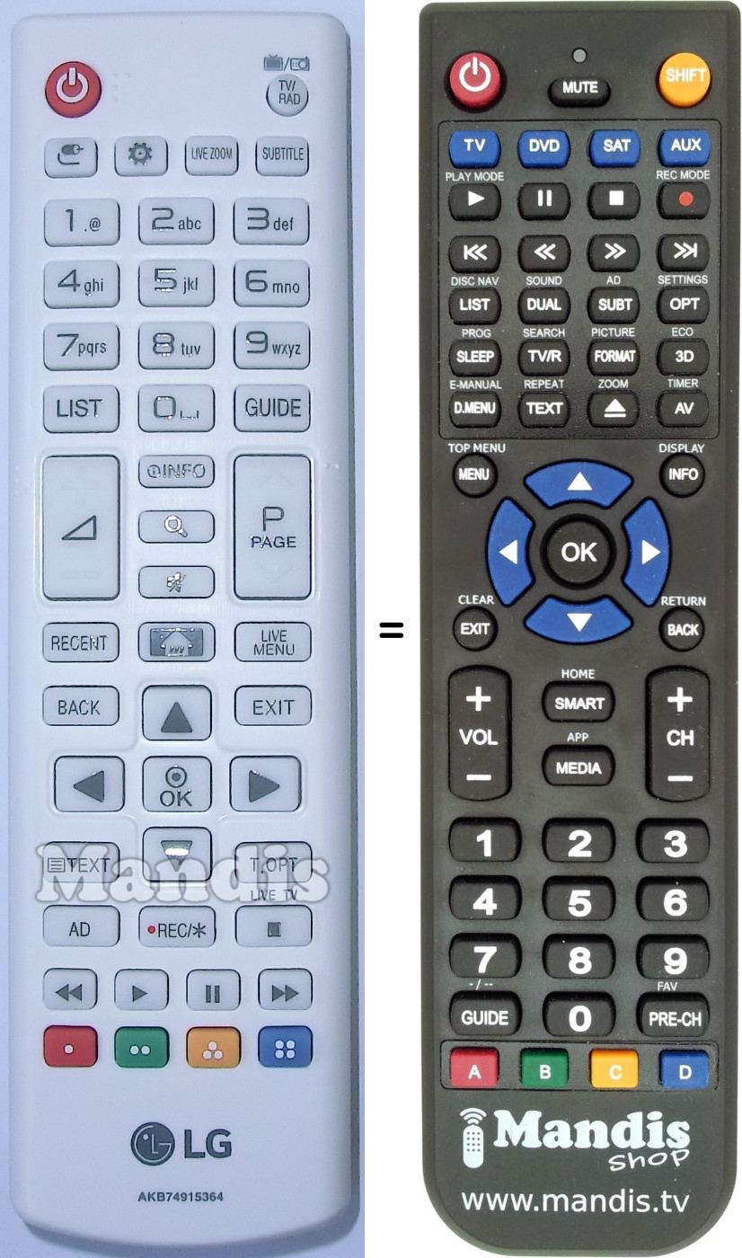 Télécommande équivalente LG AKB74915364