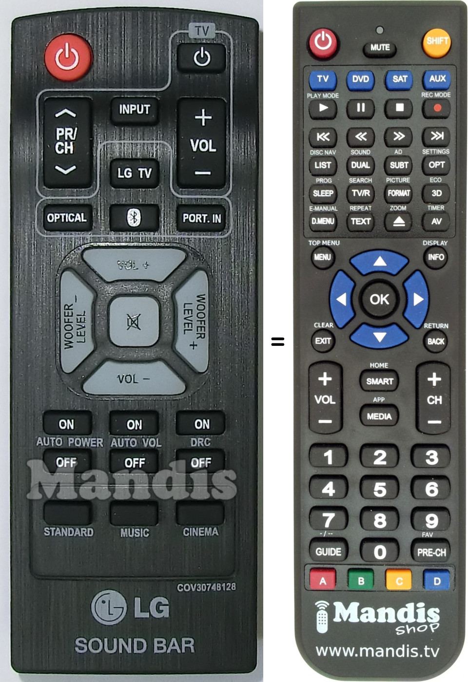 Télécommande équivalente LG COV30748128