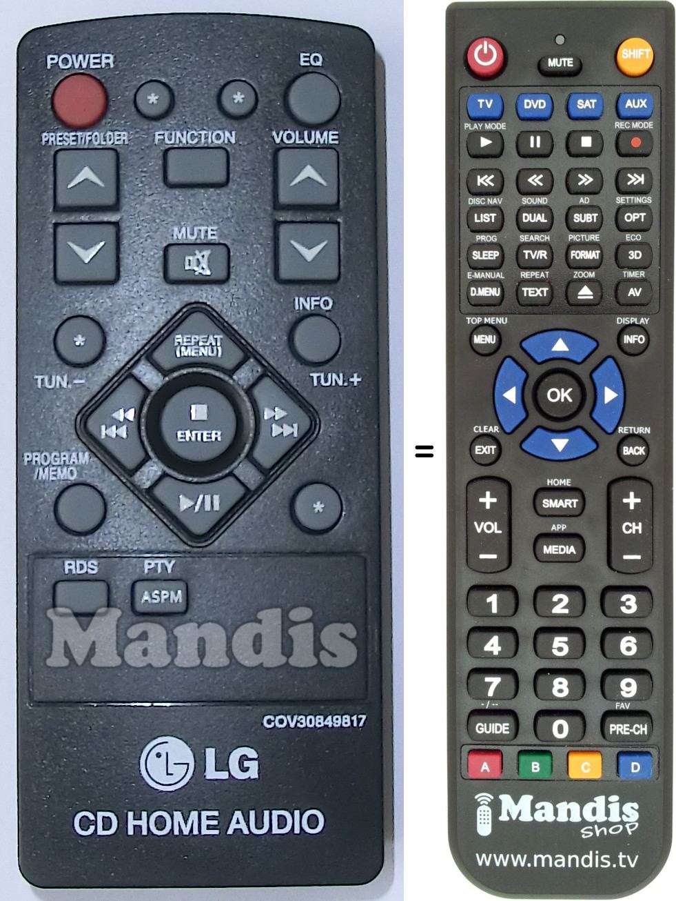 Télécommande équivalente LG COV30849817