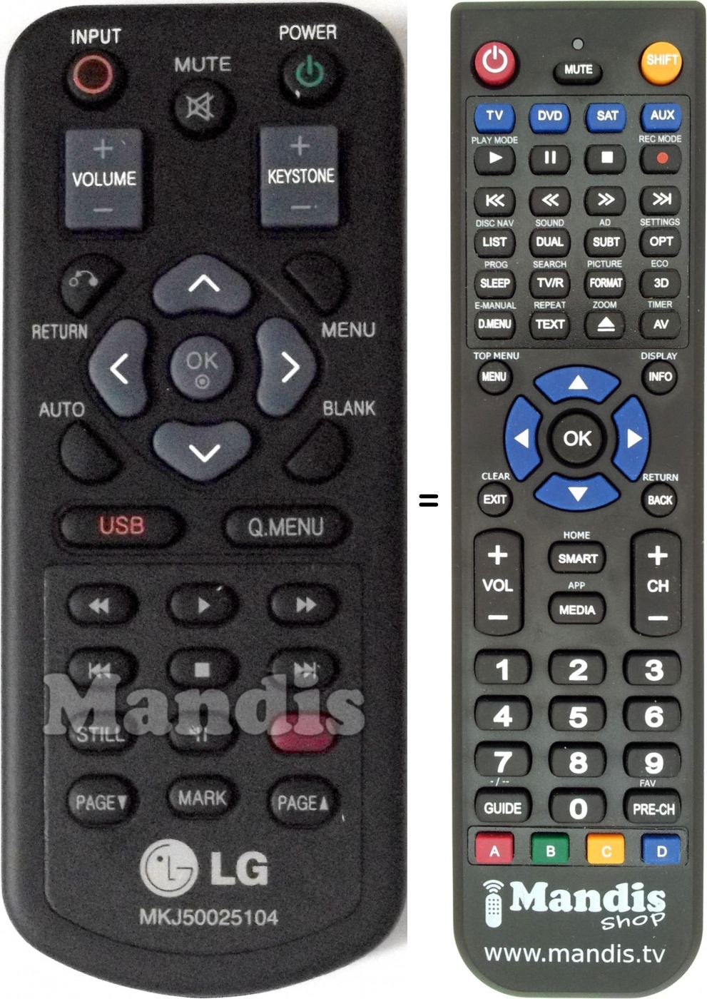 Télécommande équivalente LG MKJ50025104