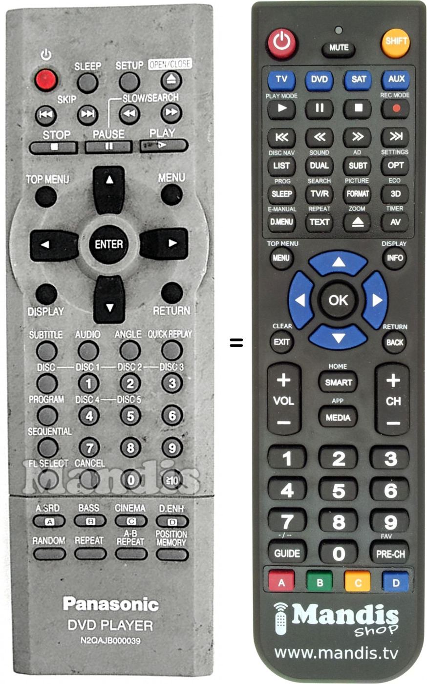 Télécommande équivalente Panasonic N2QAJB000039
