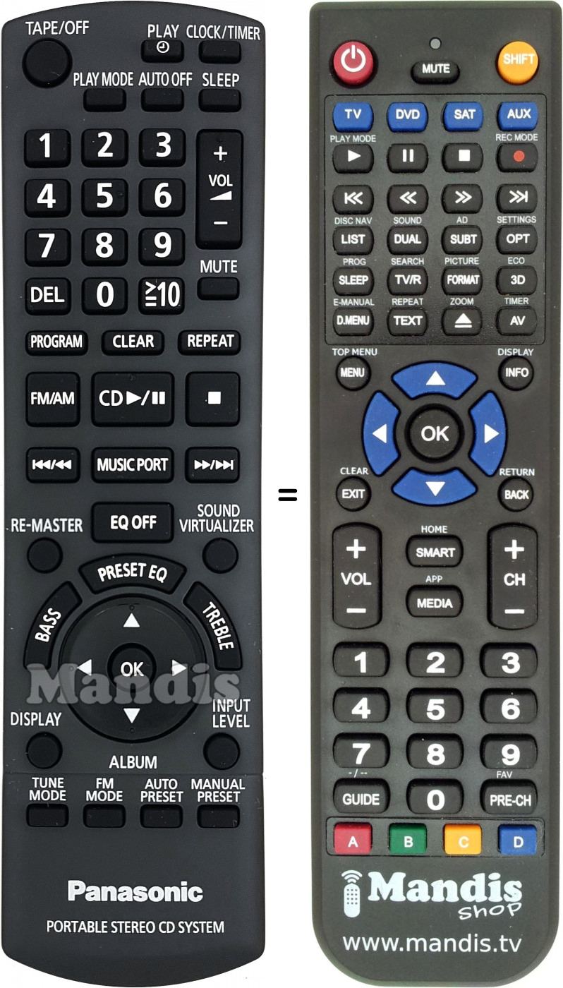 Télécommande équivalente Panasonic N2QAYA000009