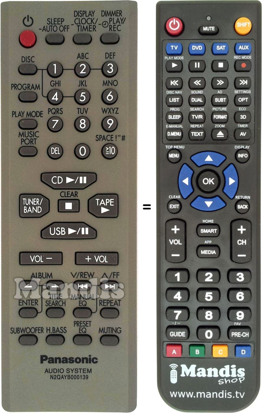Télécommande équivalente Panasonic N2QAYB000139