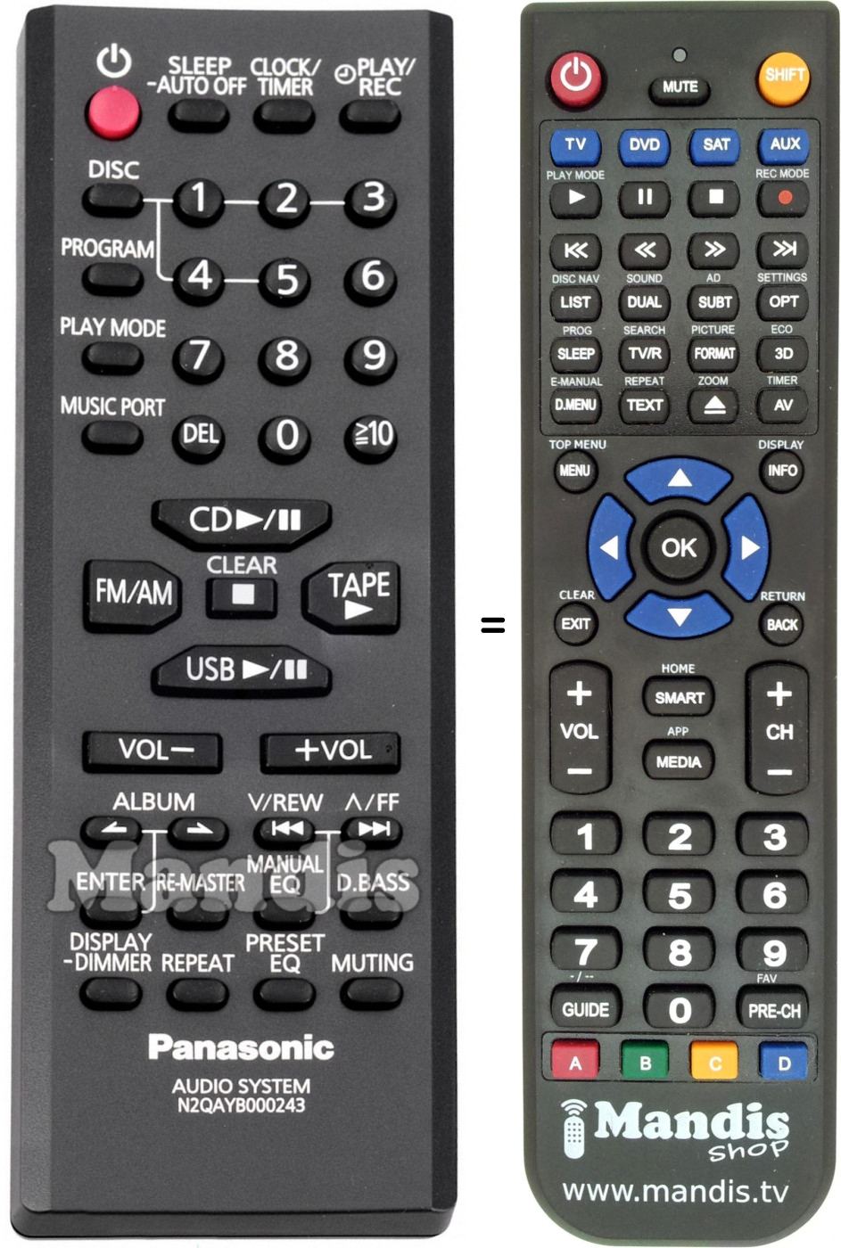 Télécommande équivalente Panasonic N2QAYB000243