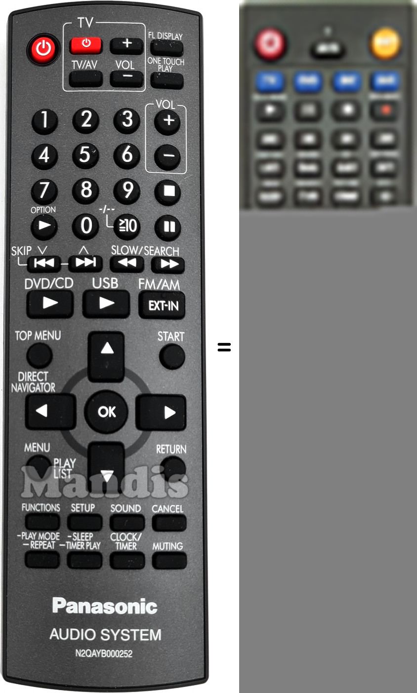 T&eacute;l&eacute;commande &eacute;quivalente Panasonic N2QAYB000252