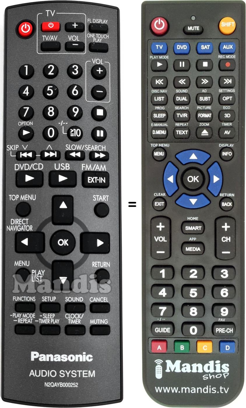 Télécommande équivalente Panasonic N2QAYB000252
