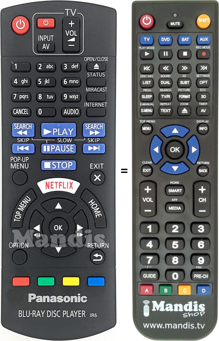 Télécommande équivalente Panasonic N2QAYB001060
