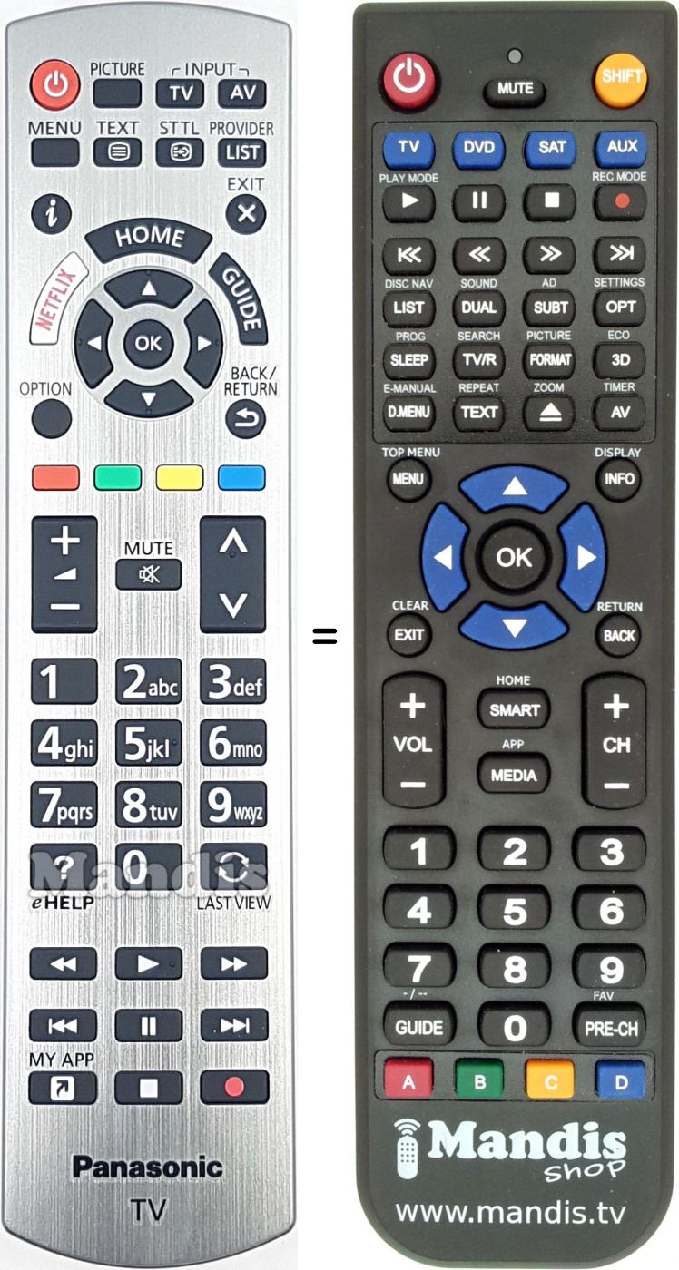 Télécommande équivalente Panasonic N2QAYB001247