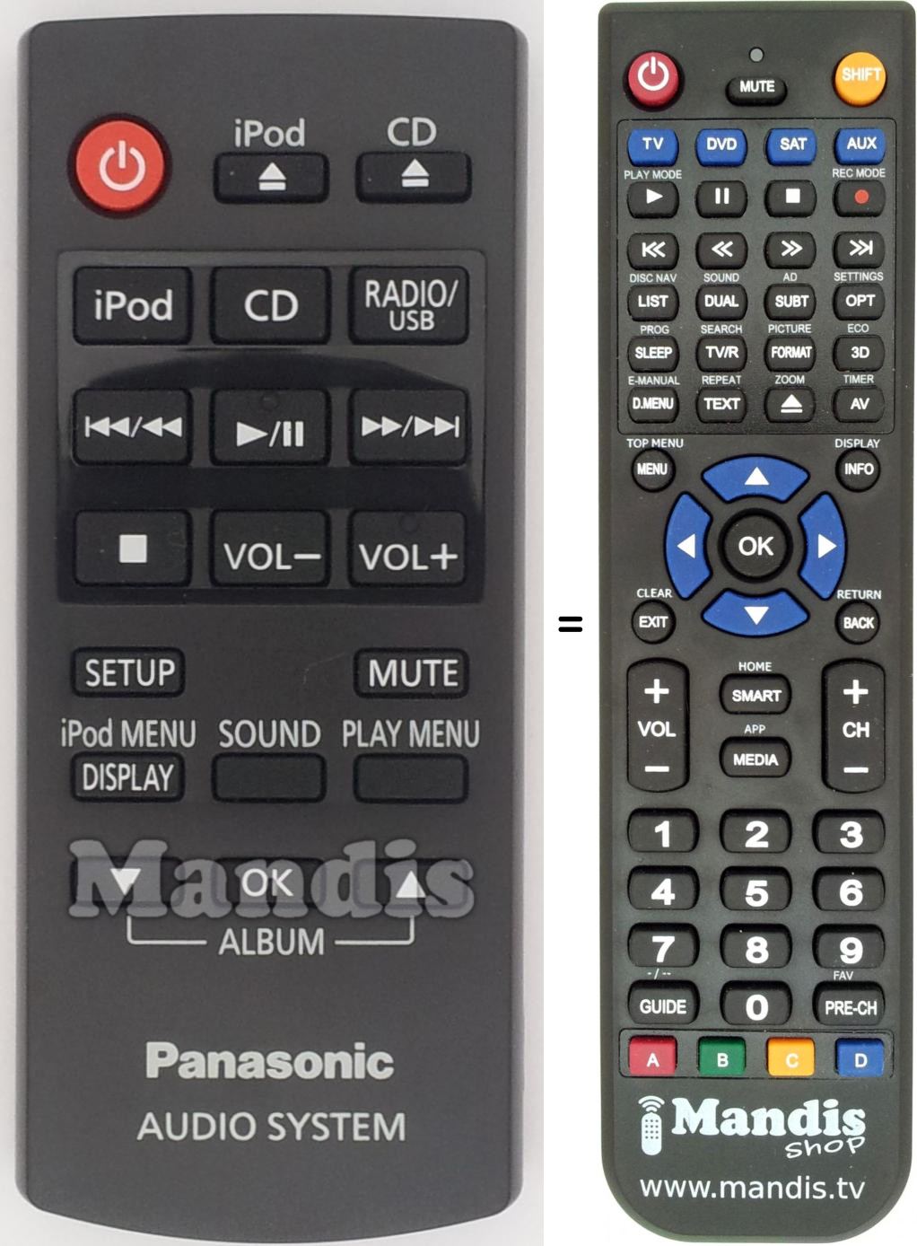 Télécommande équivalente Panasonic N2QAYC000057