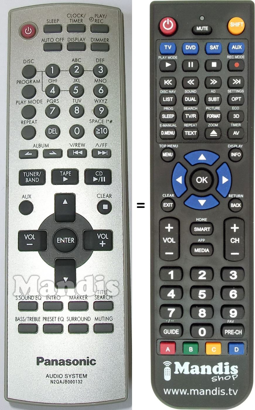 Télécommande équivalente Panasonic N2QAJB000132