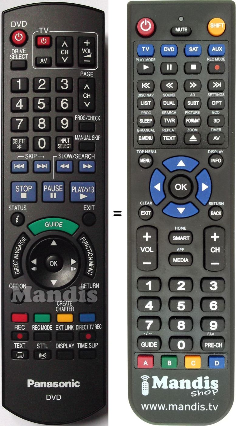 T&eacute;l&eacute;commande &eacute;quivalente Panasonic N2QAYB000127