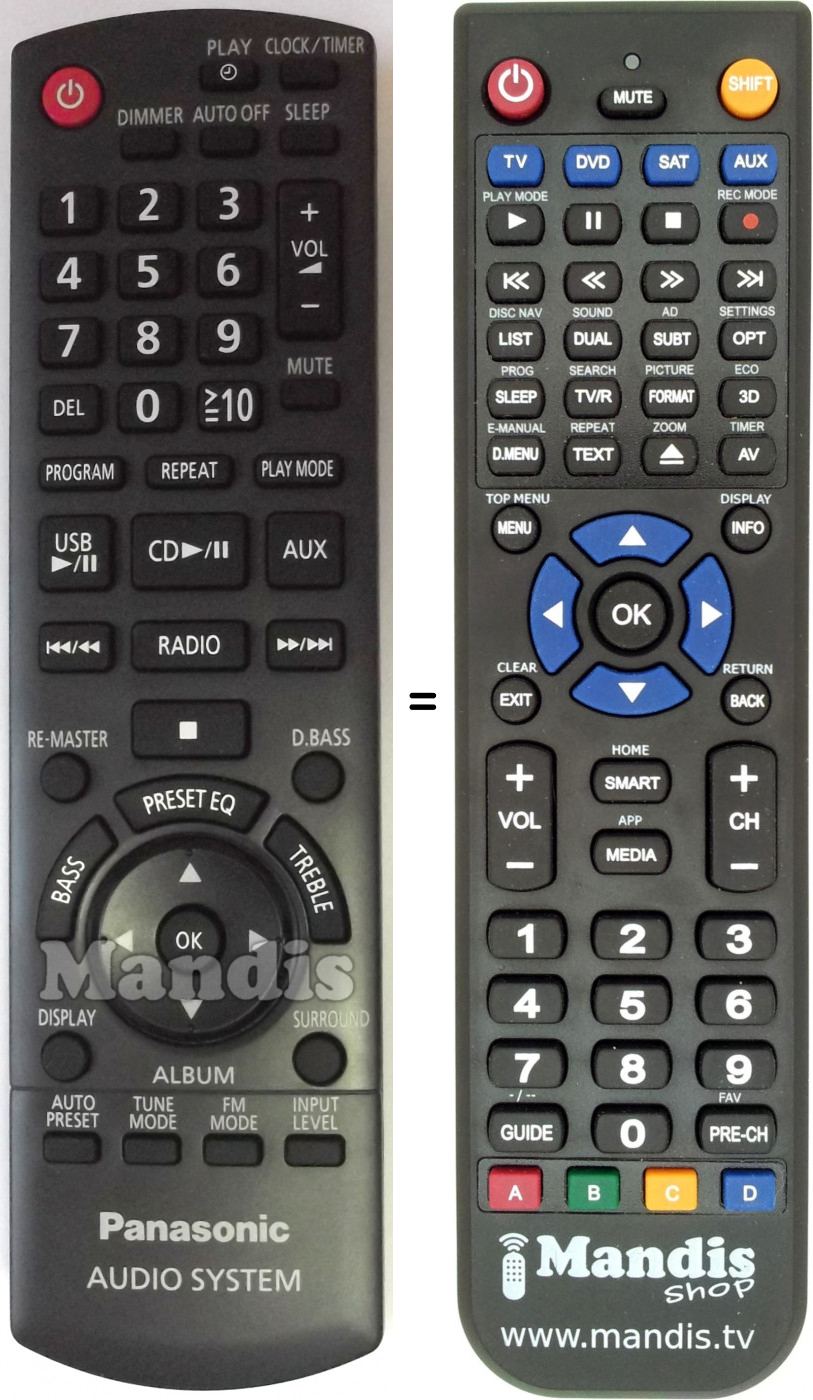 T&eacute;l&eacute;commande &eacute;quivalente Panasonic N2QAYB000519