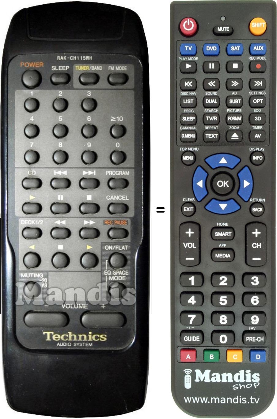 Télécommande équivalente Technics RAK-CH115WH