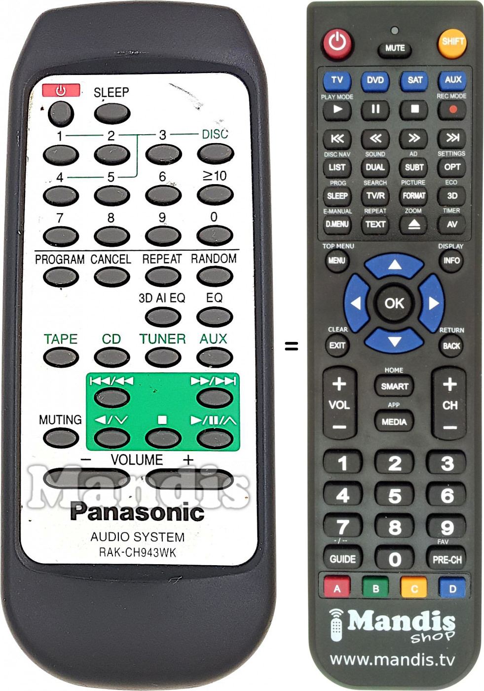Télécommande équivalente Panasonic RAK-CH943WK