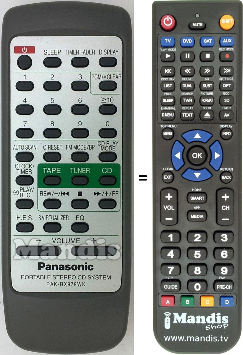 Télécommande équivalente Panasonic RAK-RX979WK