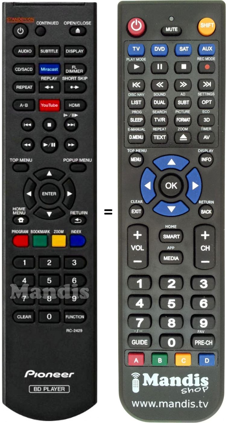 Télécommande équivalente Pioneer RC-2429