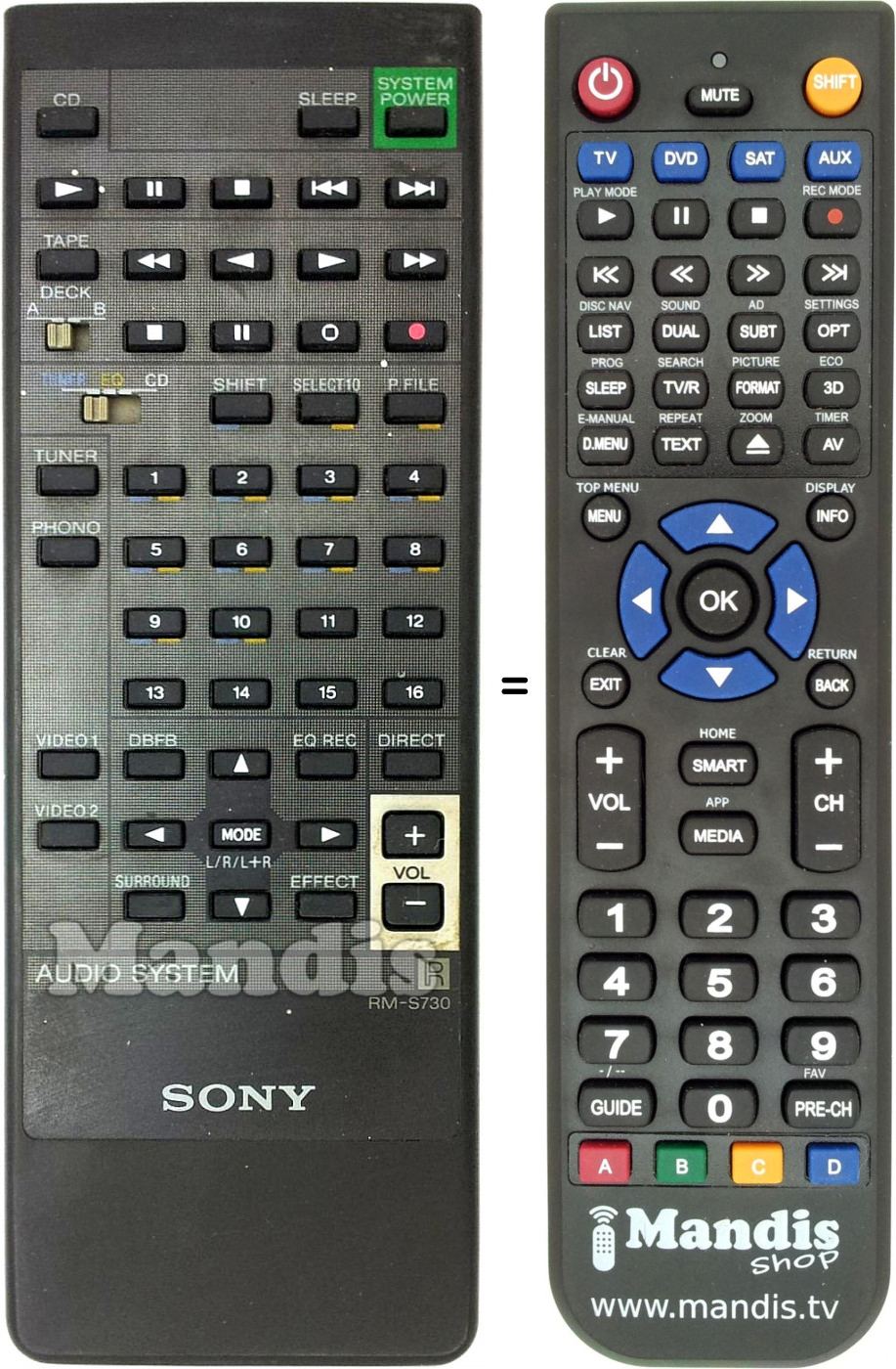Télécommande équivalente Sony RM-S730
