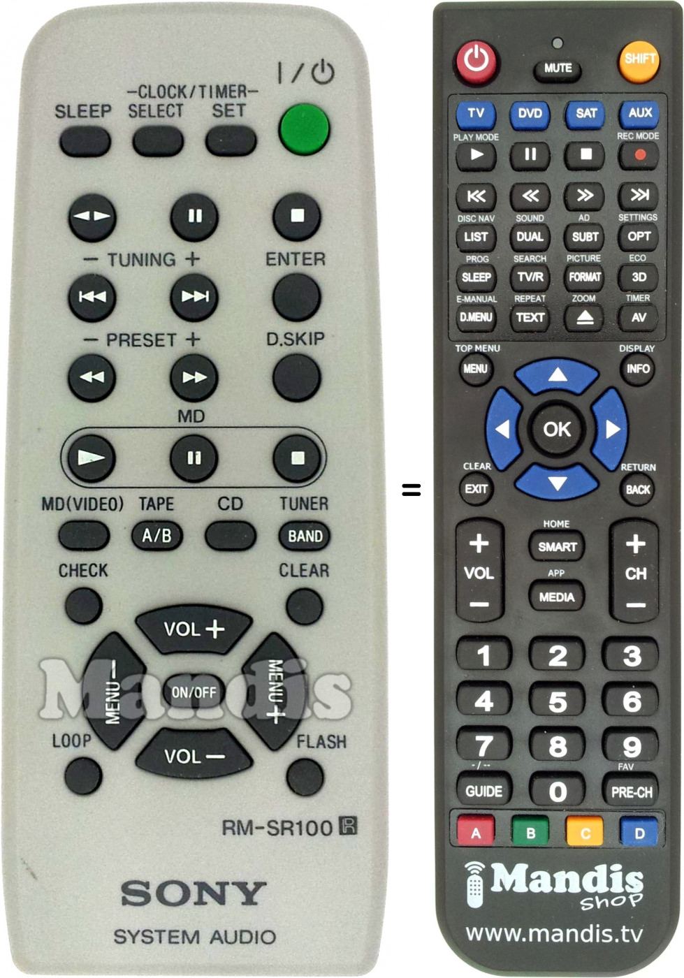 Télécommande équivalente Sony RM-SR100