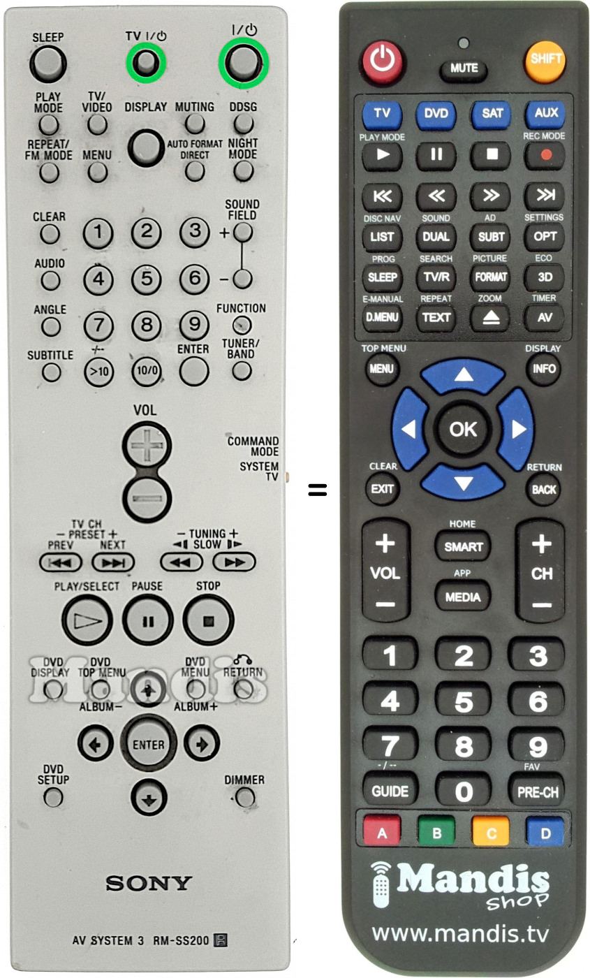 Télécommande équivalente Sony RM-SS 200