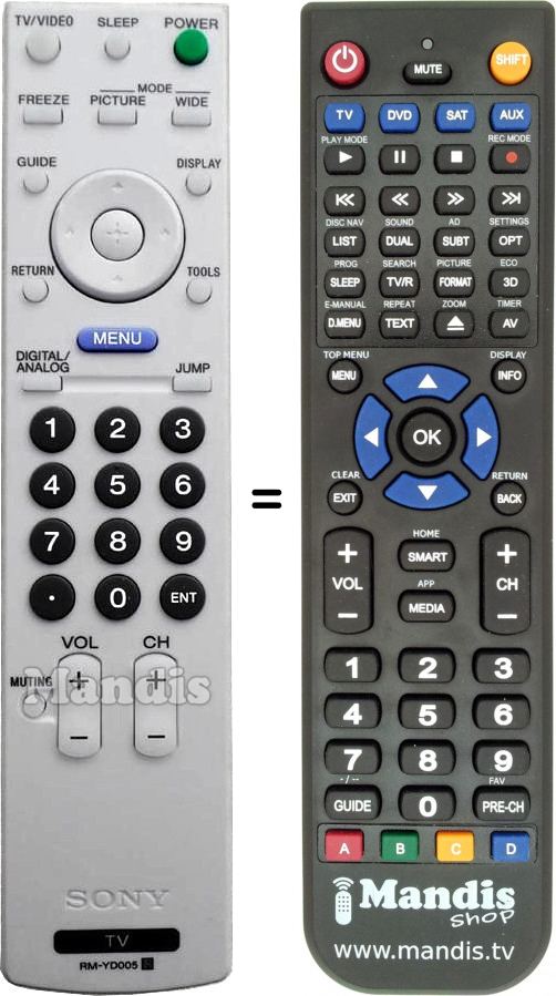 Télécommande équivalente Sony RM-YD005