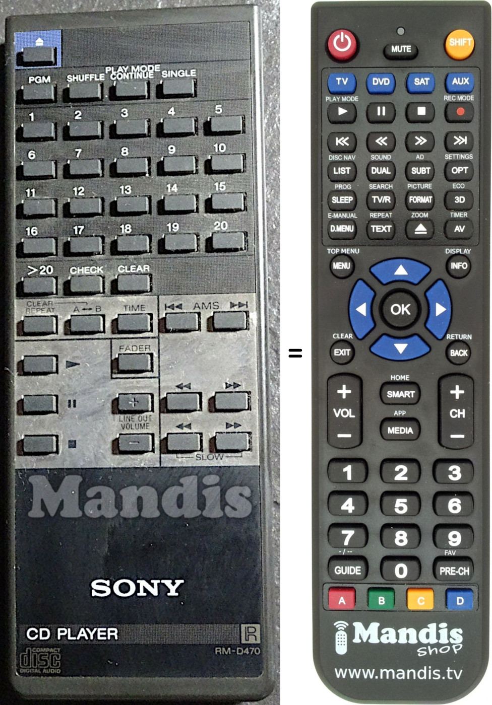 Télécommande équivalente Sony RM-D470