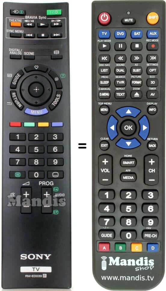 Télécommande équivalente Sony RM-ED039