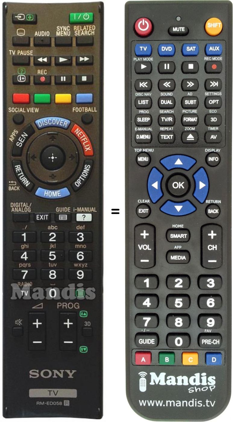 Télécommande équivalente Sony RM-ED058