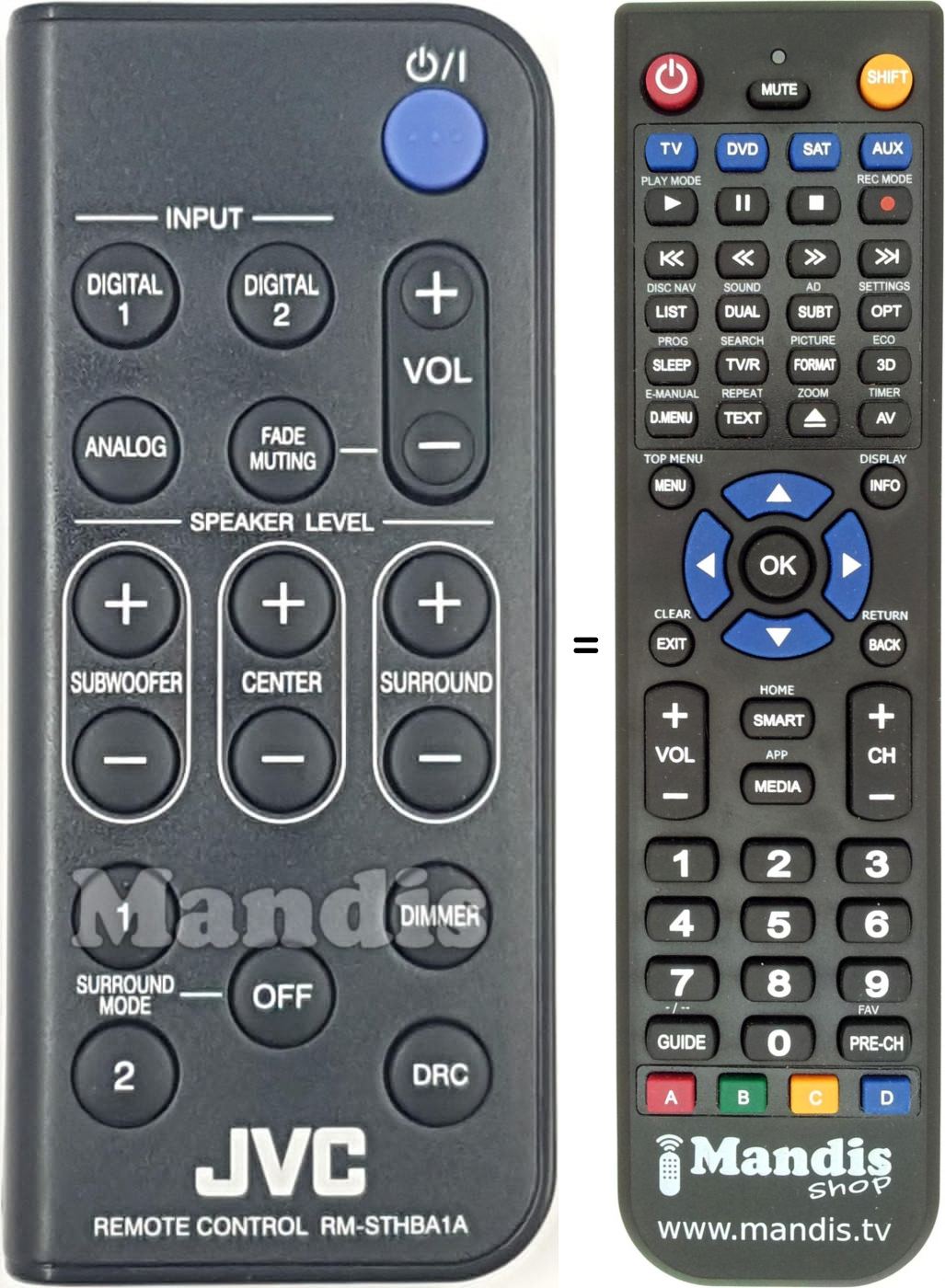 T&eacute;l&eacute;commande &eacute;quivalente JVC RM-STHBA1A