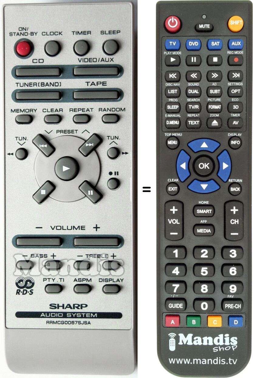Télécommande équivalente RRMCG0057SJSA