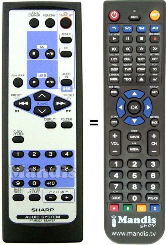Télécommande équivalente Sharp RRMCGA165AWSA