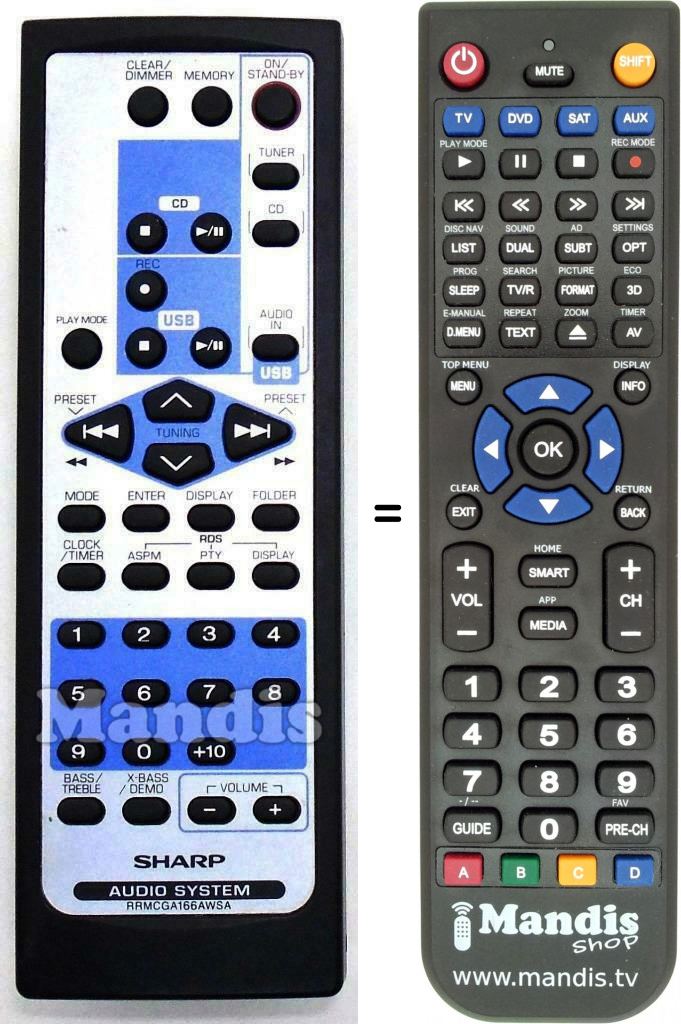 Télécommande équivalente Sharp RRMCGA166AWSA