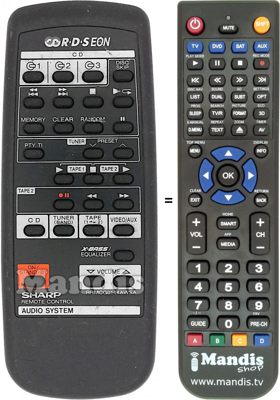 Télécommande équivalente RRMCG0144AWSA