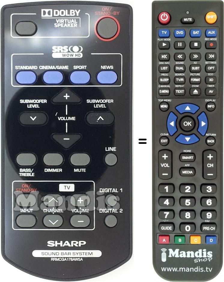Télécommande équivalente Sharp RRMCGA178AWSA