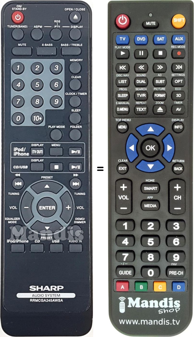 Télécommande équivalente Sharp RRMCGA245AWSA