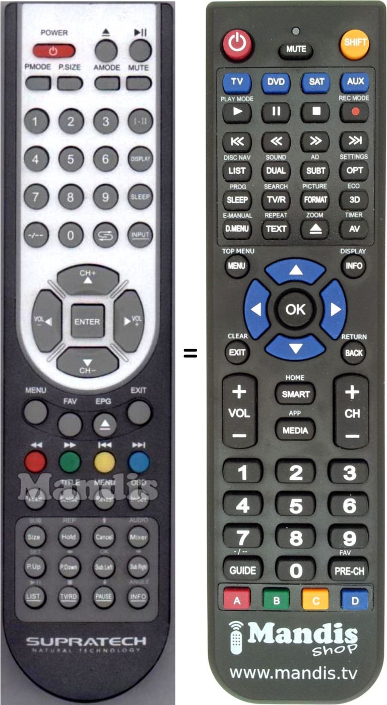 T&eacute;l&eacute;commande &eacute;quivalente Supratech S2002DVT