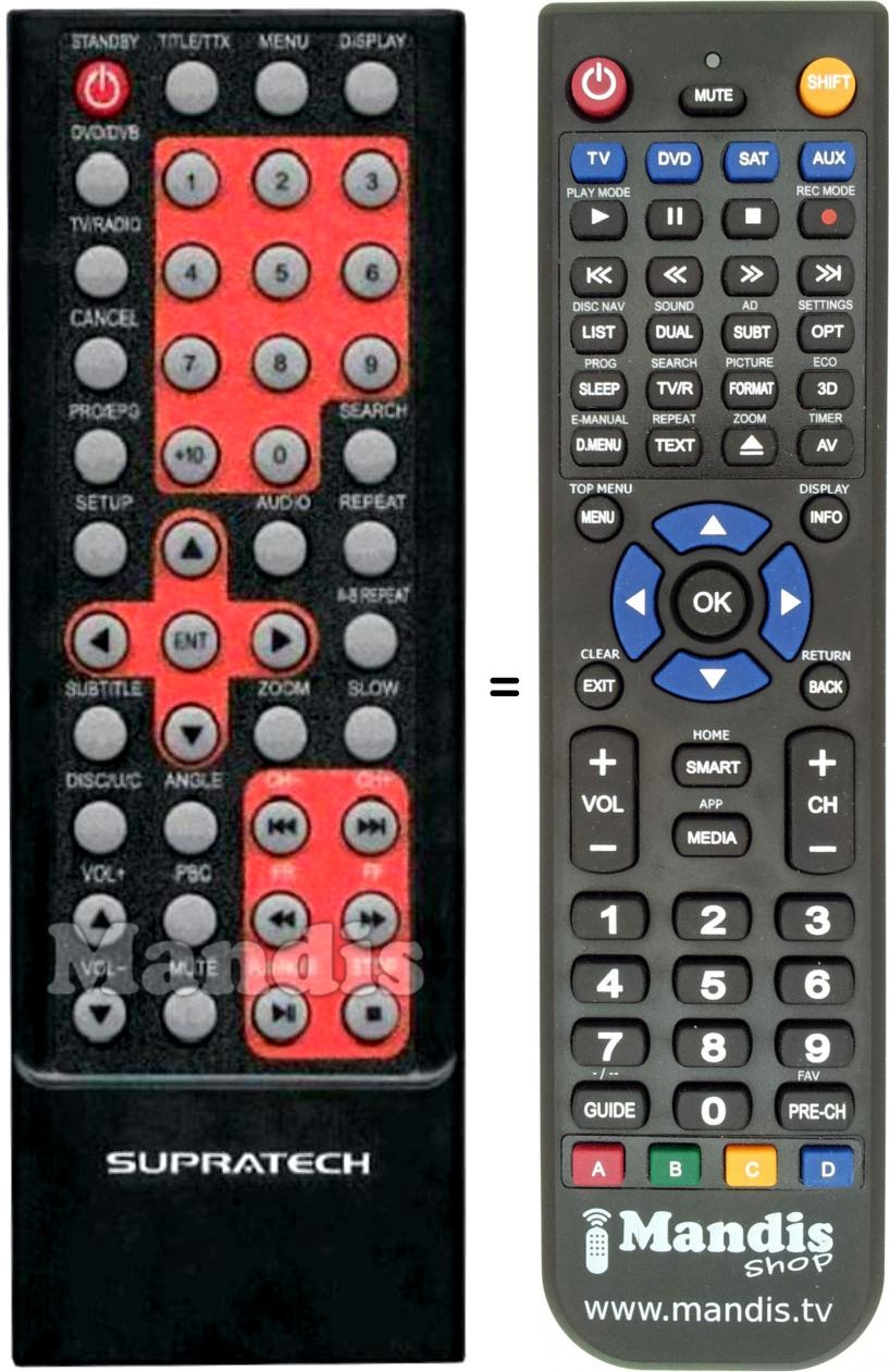 T&eacute;l&eacute;commande &eacute;quivalente Supratech Juno-S901DVT