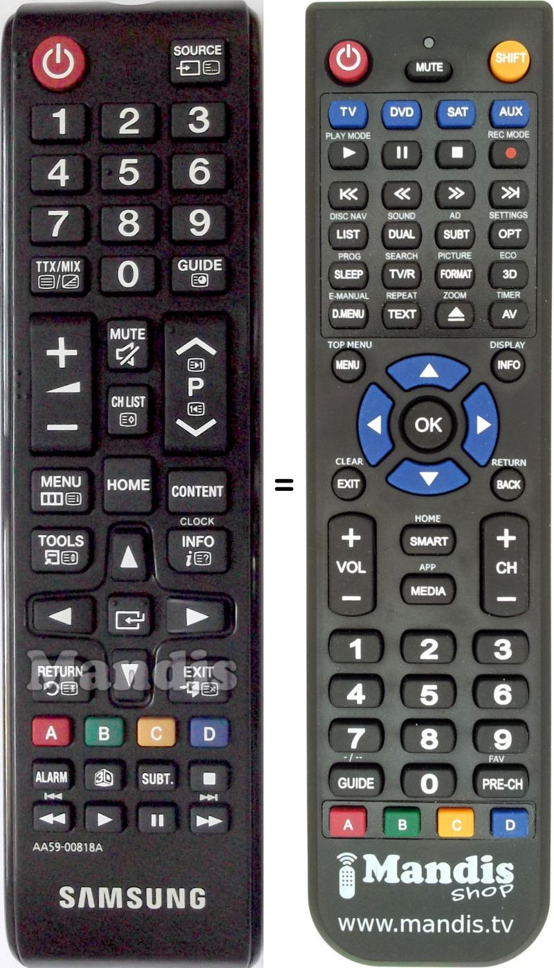 T&eacute;l&eacute;commande &eacute;quivalente Samsung AA59-00818A