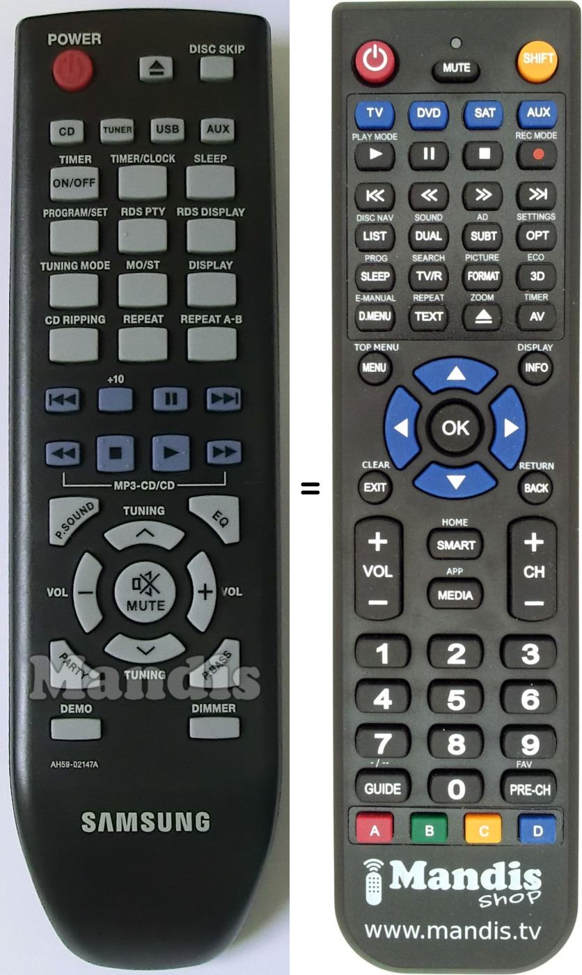 T&eacute;l&eacute;commande &eacute;quivalente Samsung AH59-02147A
