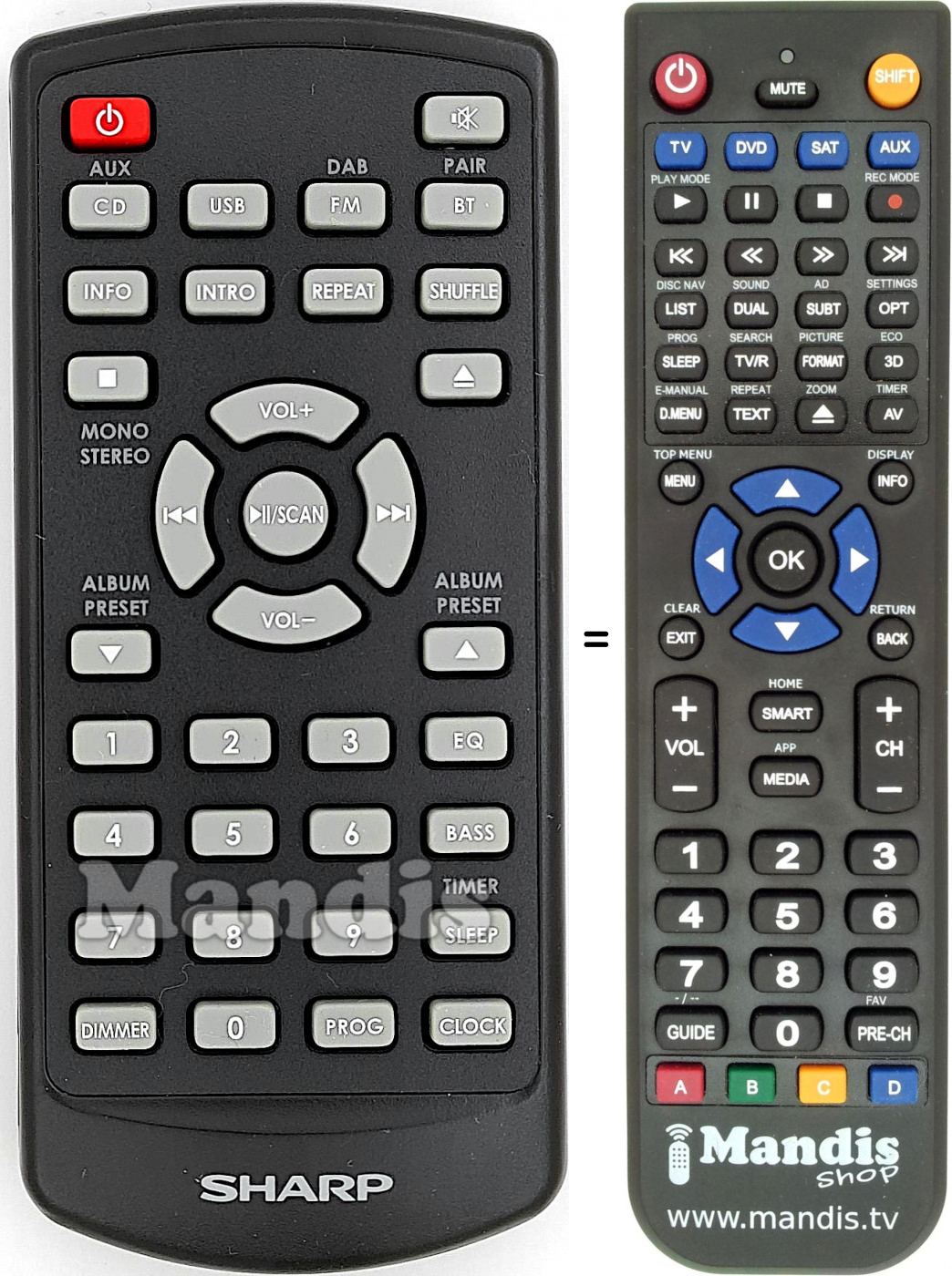 Télécommande équivalente Sharp SH465