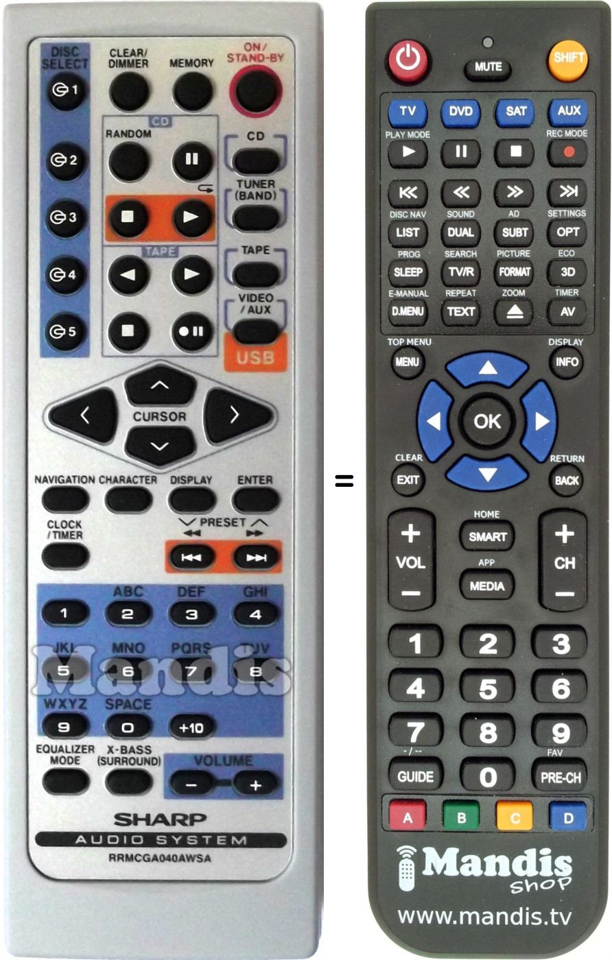 Télécommande équivalente Sharp RRMCGA040AWSA
