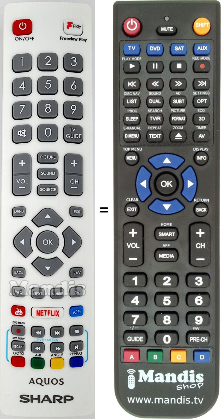 Télécommande équivalente Sharp SHW-RMC-0126