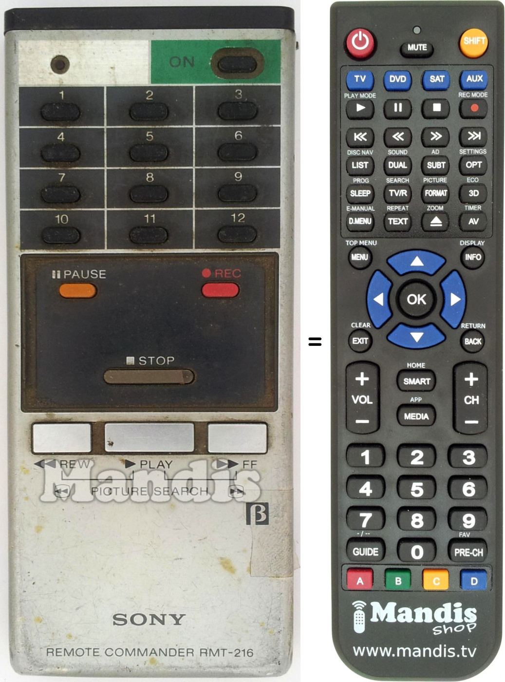Télécommande équivalente Sony RMT-216