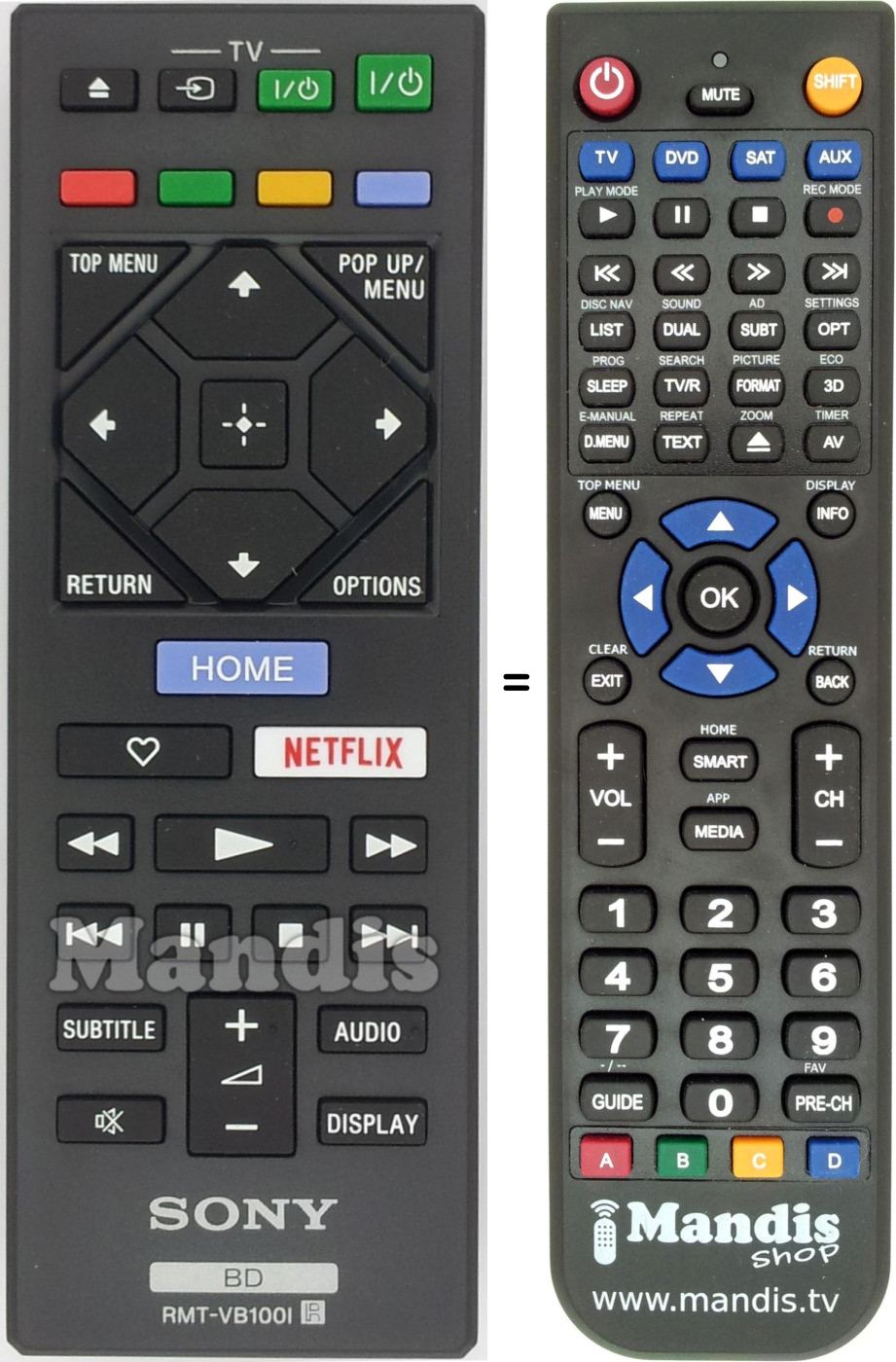 Télécommande équivalente Sony RMTVB100I