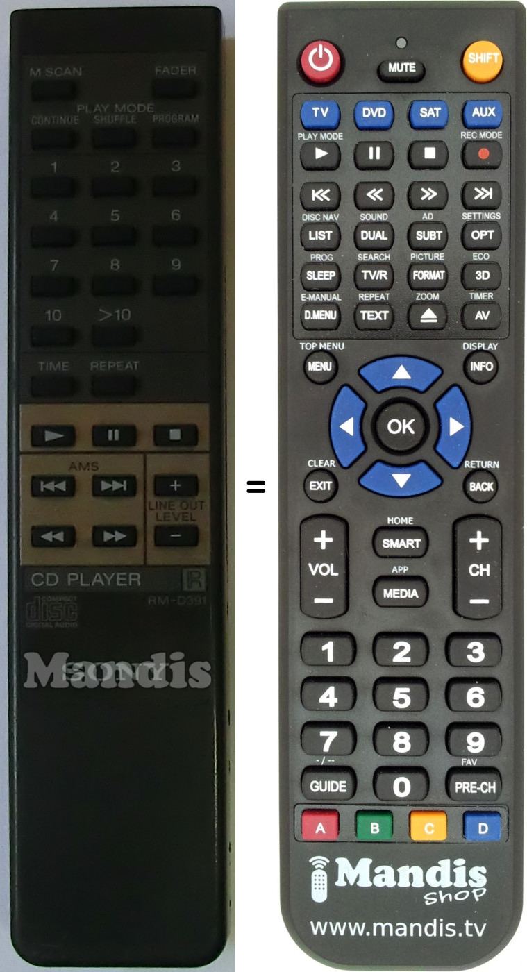 Télécommande équivalente Sony RM-D391