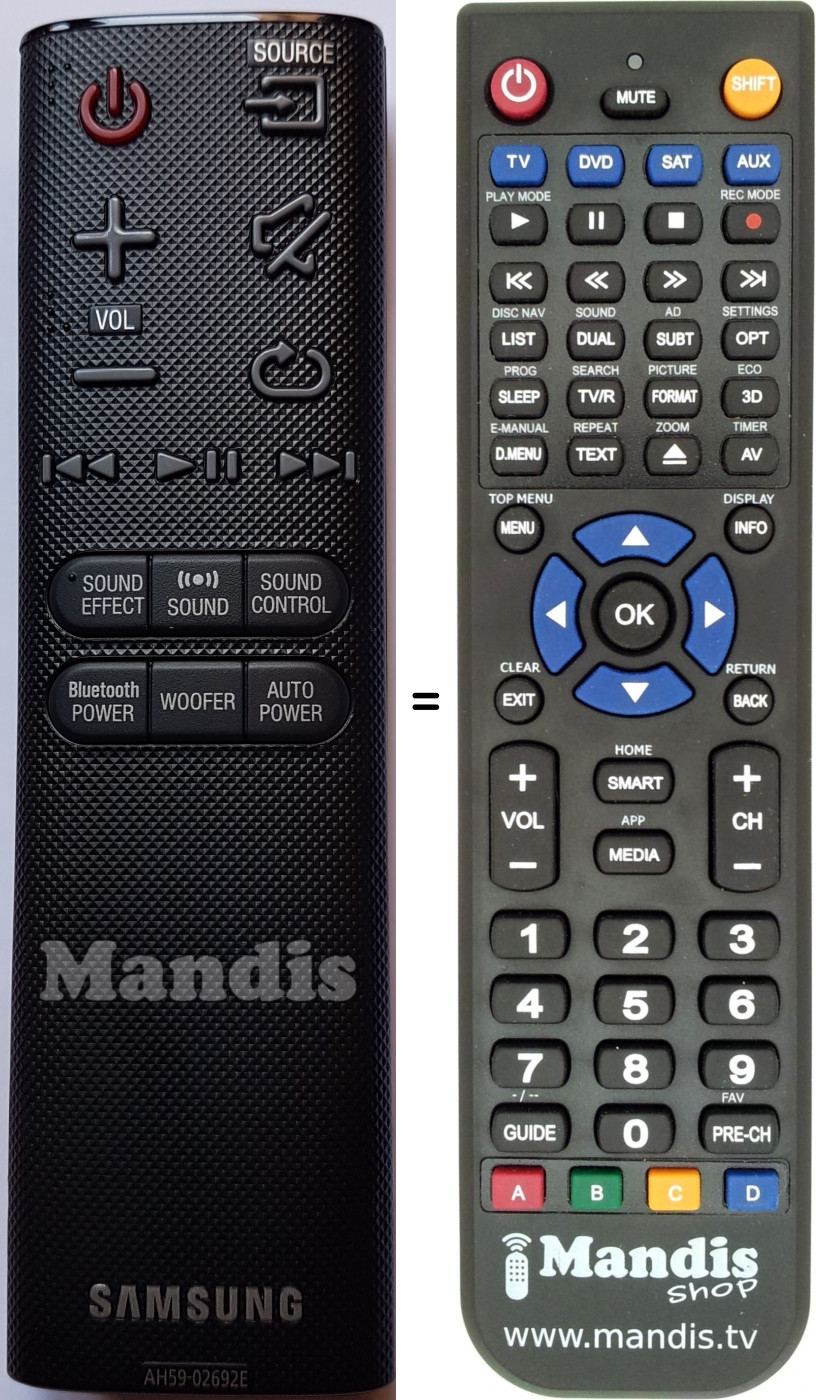 T&eacute;l&eacute;commande &eacute;quivalente Samsung AH5902692E