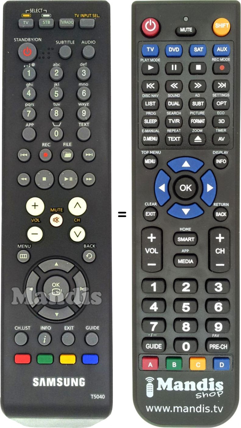 T&eacute;l&eacute;commande &eacute;quivalente Samsung T5040