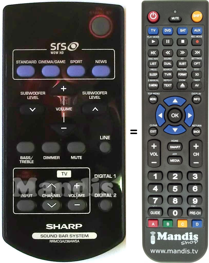 Télécommande équivalente Sharp RRMCGA236AW01